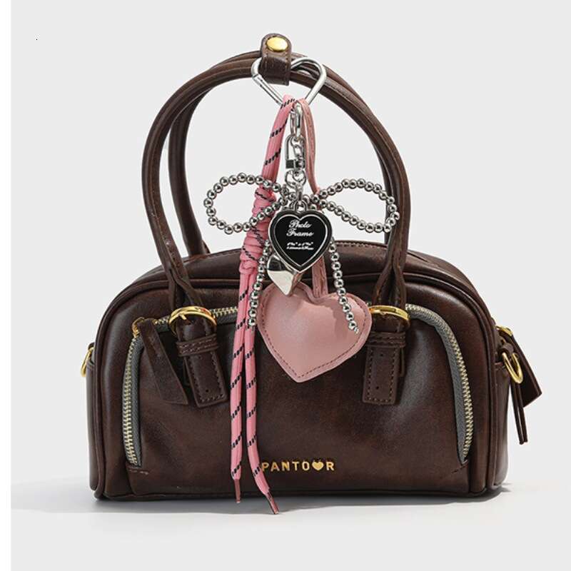 Girly Silver Bead Bow Charm Bag Pendant Leather Heart-shaped Personalized Woven Rope Keychain Ornament