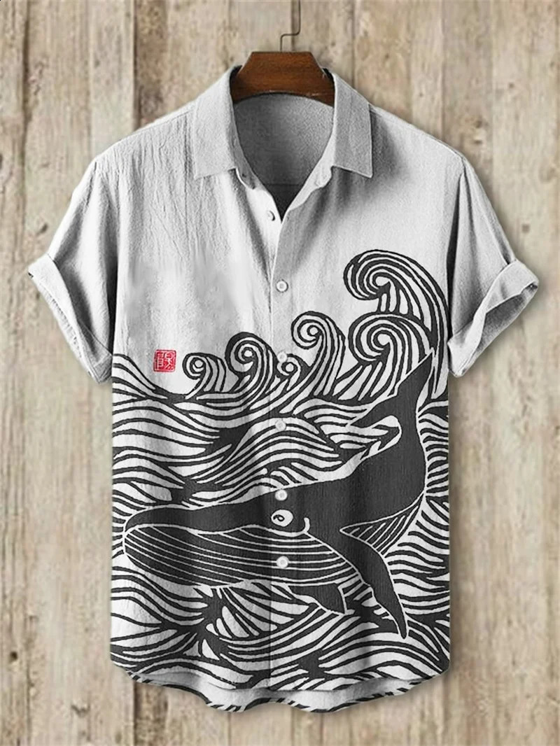 3D Octopus Printed Mens Linen Shirt Short Sleeve Folding Casual Fashion Summer 260209