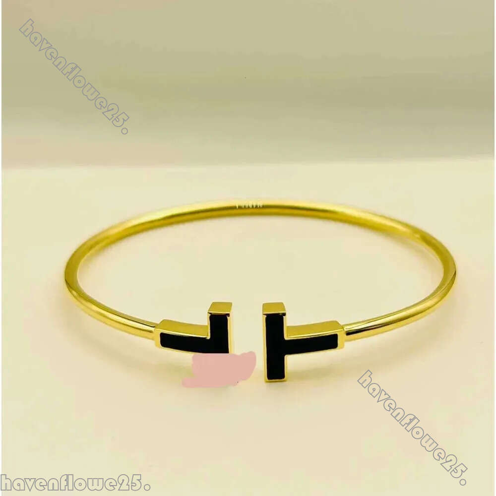 luxury Tiffnaylies Diamond Elastic Open Bangle Letter T Bracelet, Double T-shaped 18K gold-plated Bracelet Hypoallergenic Fashion Bangles Tiffanyxx Jewlery 24f