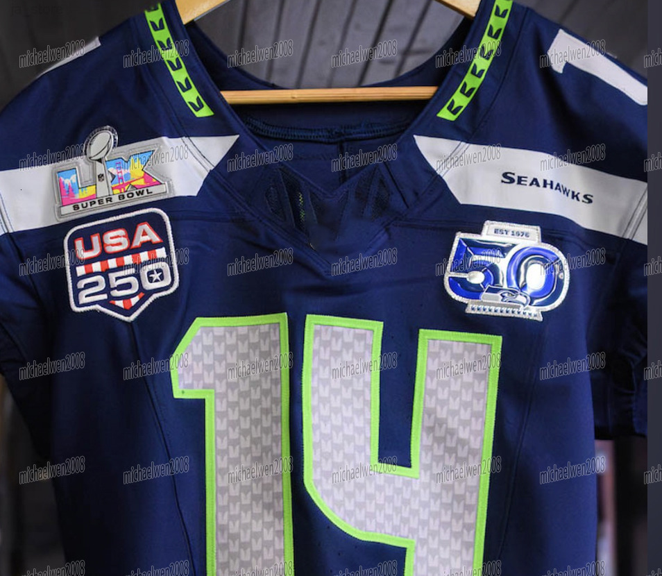 Seattles Seahawkss 2026 Super Bowl LX Patch 50th Anniversary USA 250 Football Jersey Sam Darnold Kupp Jaxon Smith-Njigba Witherspoon Walker Lockett Wagner CUSTOM