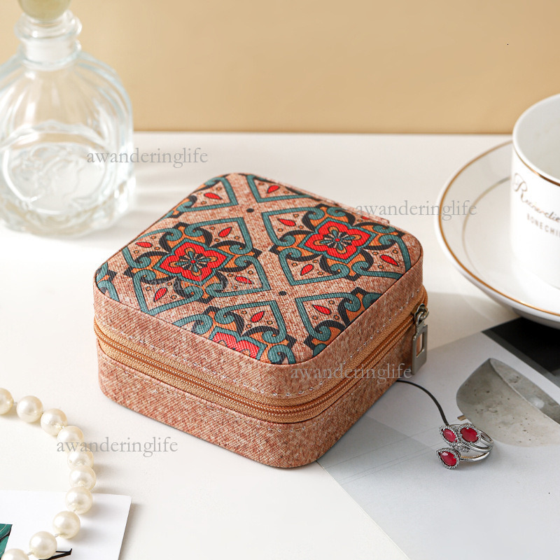 2026 New Luxury Retro Jewelry Box Fashion Printed Zipper Classification Storage Bag Chinese Trendy Small Square Box Mesh Handbag