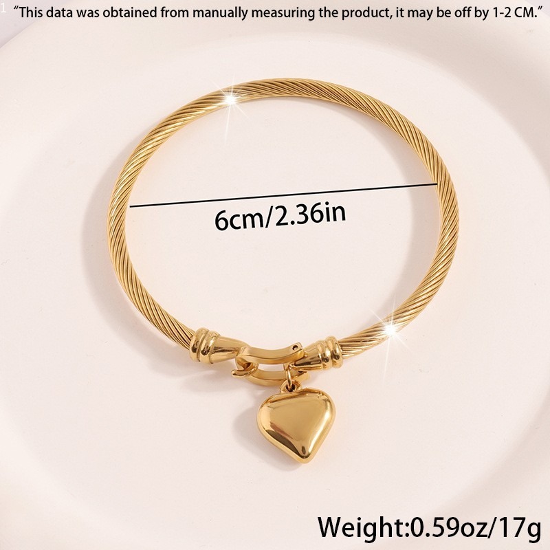 Bracelets Stainless Steel Gold Tone Silver Tone Heart Pendant Charm Bangle For Women Men Fashion Accessory