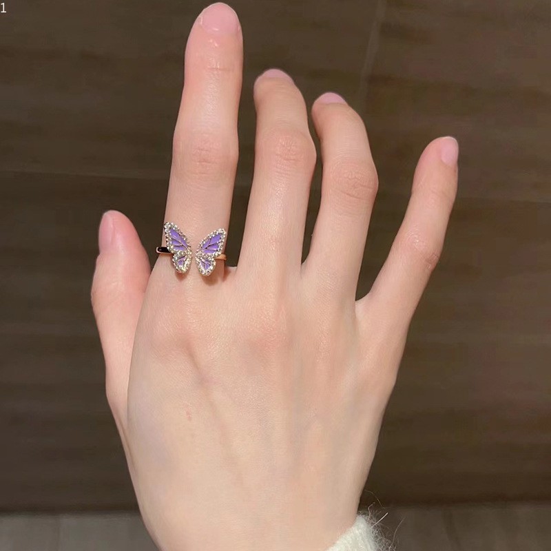 Rings Gold Tone Enamel Inlaid Zircon Open Band Rings For Women Adjustable Statement Finger Rings Niche Fashion Accessory