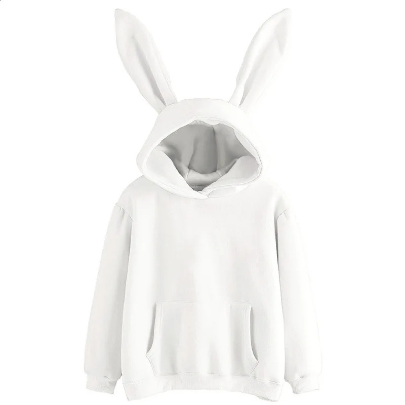 2025 autumn and winter womens clothing Harajuku Wei hooded rabbit hoodie solid color loose casual womens top womens coat 260202