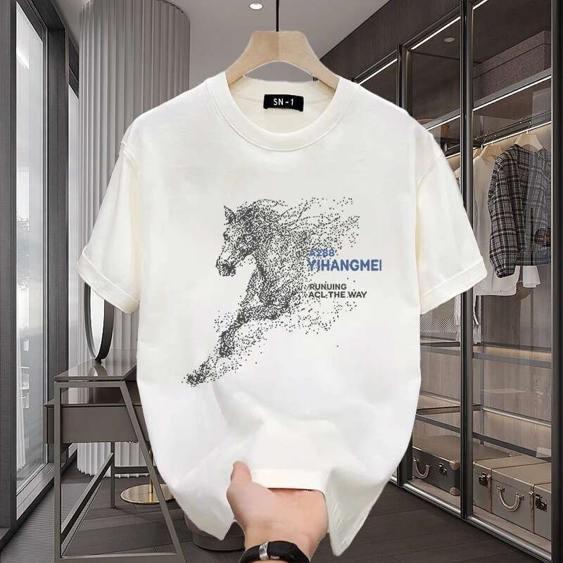 T-Shirt for Men intage Particle Running Horse Cotton Versatile Short Sleeve New Summer Trendy Niche High Street American Style Loose Top
