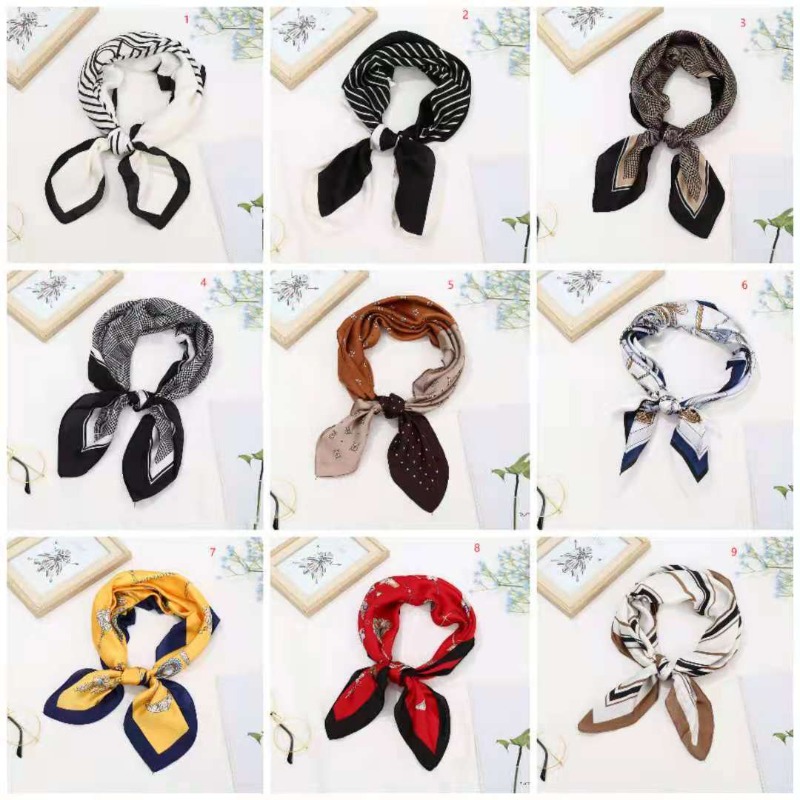 Scarf Silk Like Square Scarf For Women 70x70cm Fashion Striped Houndstooth Print Headband Bandana Four Seasons Sunscreen Shawl