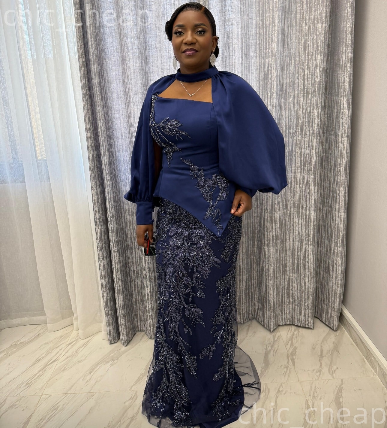 2026 Plus Size Navy Blue Mermaid Mother Of Bride Dresses Appliques Full Sleeves Evening Party Mama's Dress Vintage 50's Birthday Wedding Gue