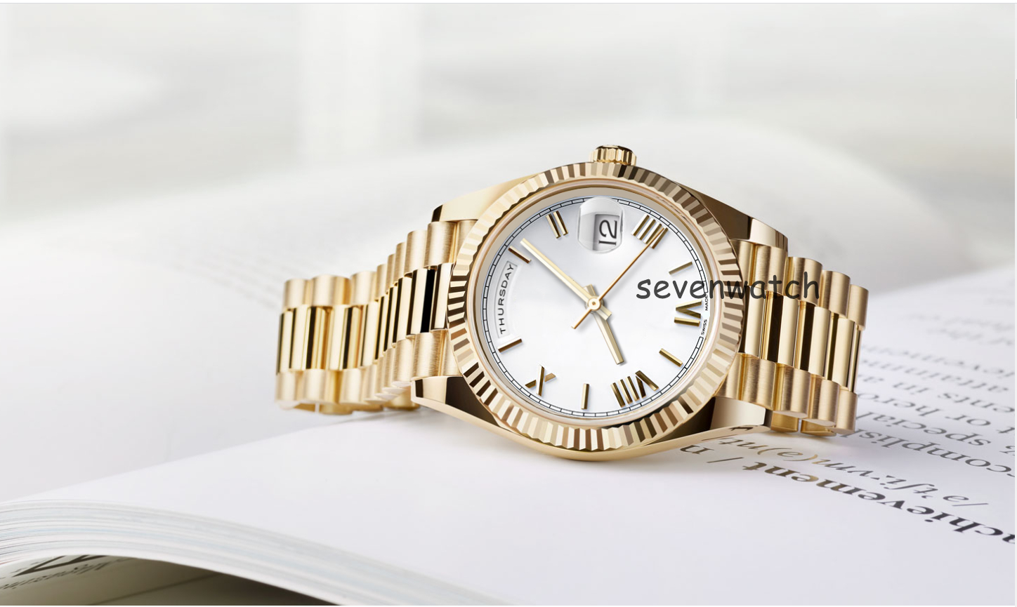 Daydate Roma Style Luxury Men's Sports Watch DAY-DATE 40MM Yellow Gold Dial Original Clasp Date Recommended High-Quality President Party Wristwatch Crown