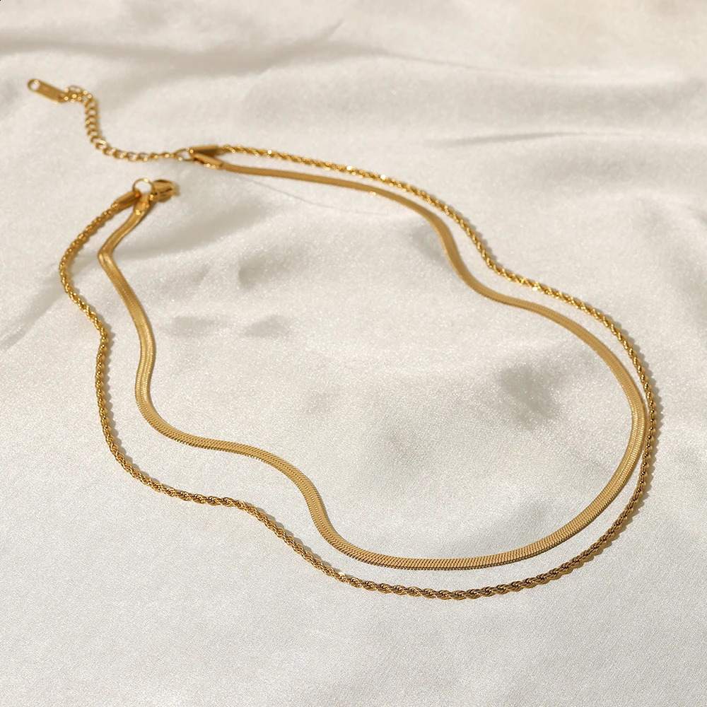 Uworld Simple Jewelry 18K Gold Plated Flat Snake Chain Layer Necklace Stainless Steel Snake Rope Chain Necklace Gift 260202