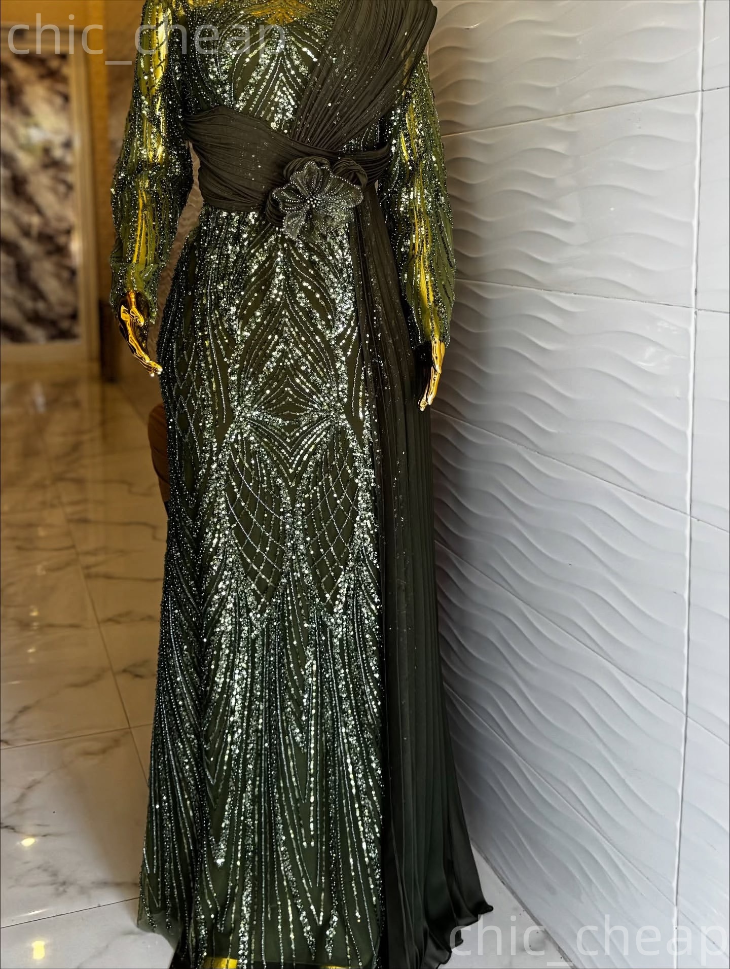 2026 Plus Size Olive Green Mermaid Mother Of Bride Dresses Flower Sequined Lace Evening Party Mama's Dress Vintage 50's Birthday Wedding Gue