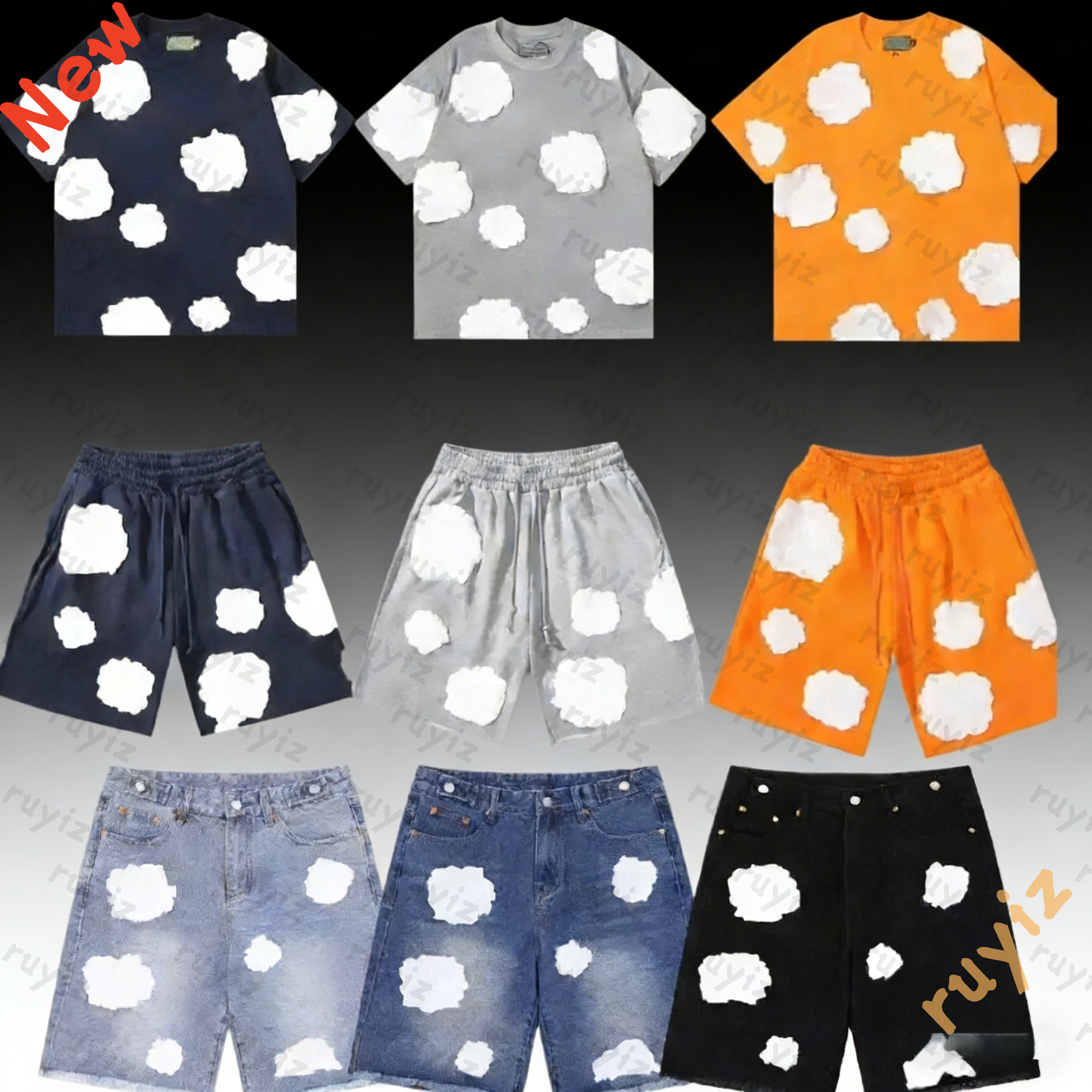 denim Shorts Casual Cotton Wreath Foam Graphics tearsshort Kapok Puff Comfortable Beach Pants Breathable Trend Quick Drying Drawstring Knee Length Shirt