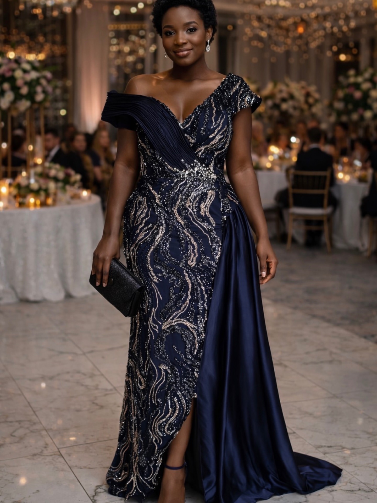 2026 Plus Size Navy Blue Mermaid Mother Of Bride Dresses Sequined High Split Evening Party Mama's Dress Vintage 50's Birthday Wedding Guest 