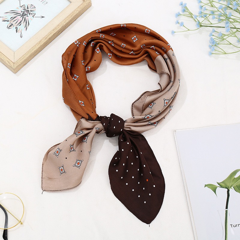 Scarf Silk Like Square Scarf For Women 70x70cm Fashion Striped Houndstooth Print Headband Bandana Four Seasons Sunscreen Shawl