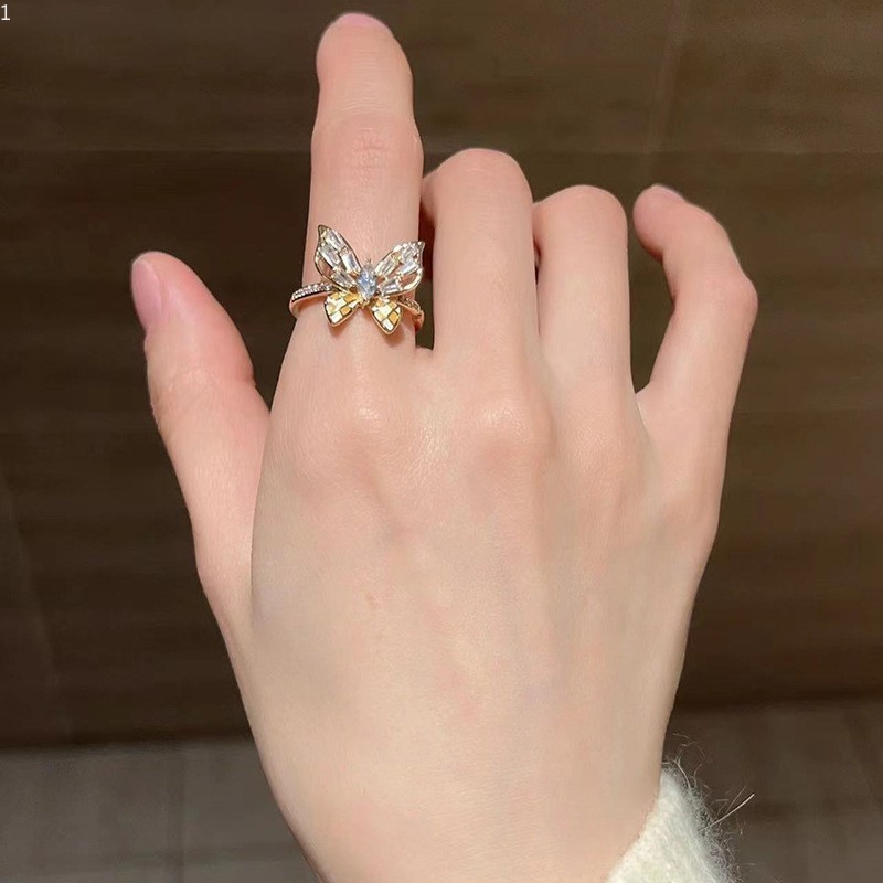 Rings Gold Tone Enamel Inlaid Zircon Open Band Rings For Women Adjustable Statement Finger Rings Niche Fashion Accessory