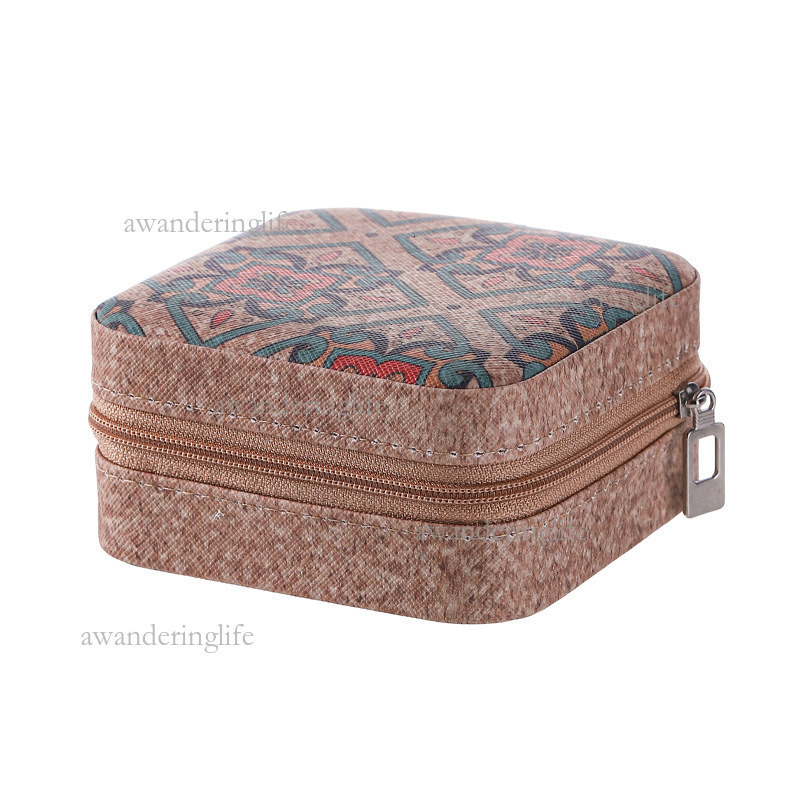 2026 New Luxury Retro Jewelry Box Fashion Printed Zipper Classification Storage Bag Chinese Trendy Small Square Box Mesh Handbag