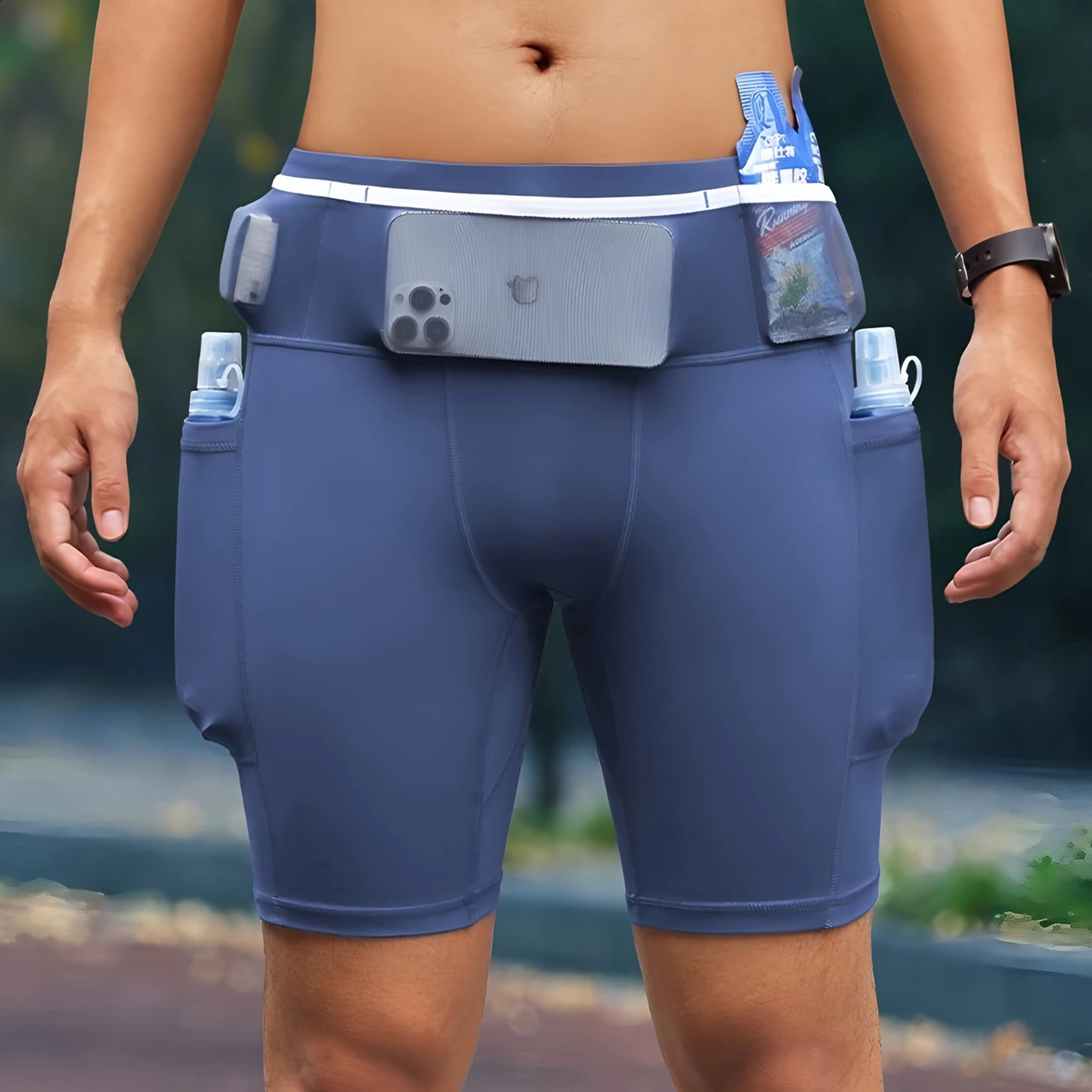 Mul-Pockets Compression Shorts 30 Mens Marathon Running Shorts Quick Dry Exercise Training Jogging Cycling Fitness Tight Shorts 260227 - view 6