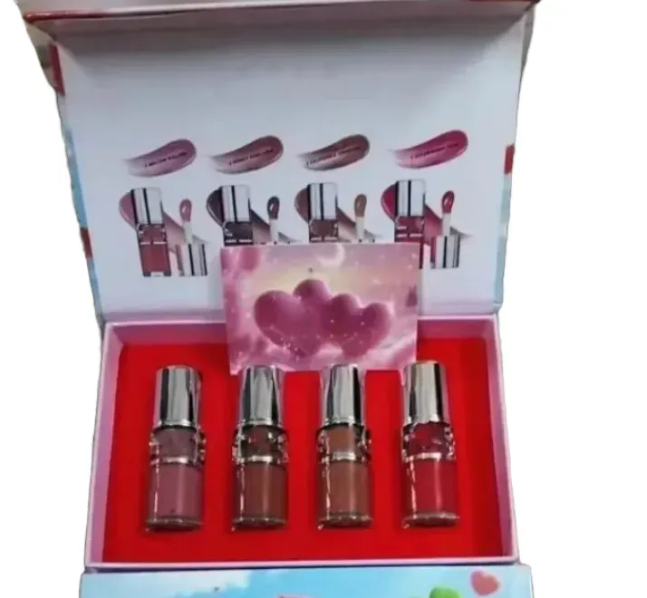 Makeup Set Lip Gloss 6ml 4 pieces Lip Gloss Plumping Lip Oil Liquid Lipstick Kits Moisturizing Crystal Shiny Glitter Lips Beauty Cosmetics Gift Box 03