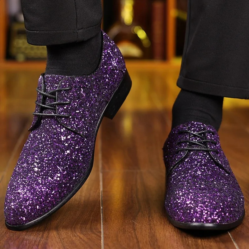 y Men Dress Shoes Gold Silver Sequin Wedding High Quality LaceUp Oxford Fashion ner Flats Large Size 260202