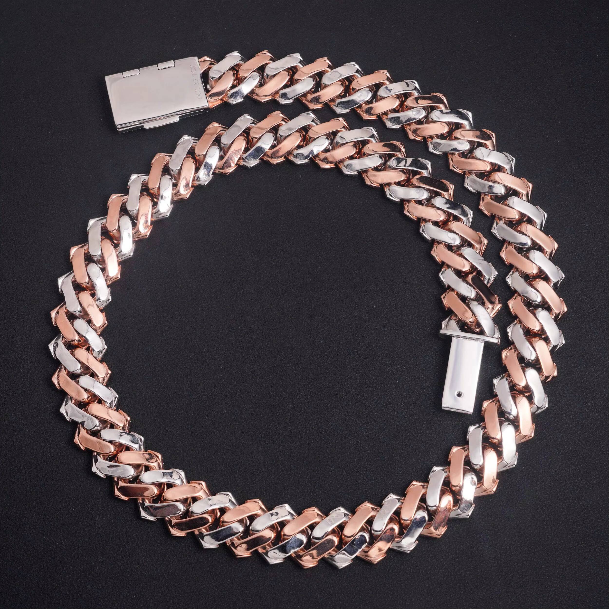 15MM Rose Gold Mix White Gold Sterling Silver Moissanite Diamond Iced Out Men Cuban LINK Necklace Jewelry
