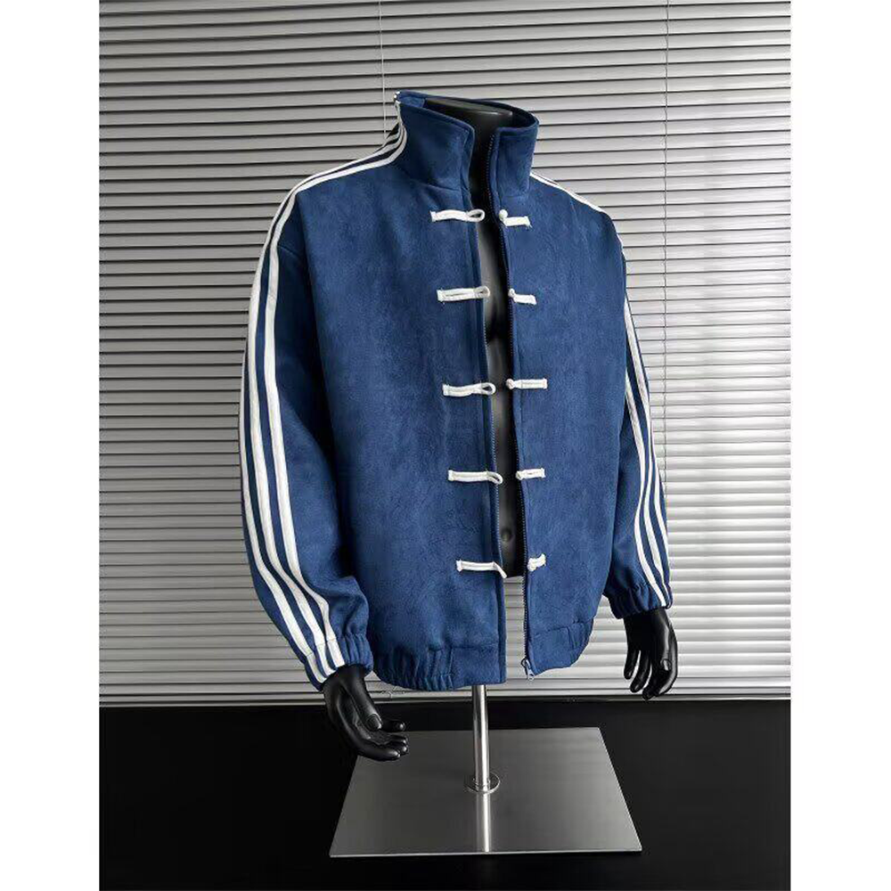 Men's Jackets Spliced Stand Collar Jacket Buttoned Fashion Retro Tang Single Breasted Tops Coat High Quality Classic Oversize Style For Men