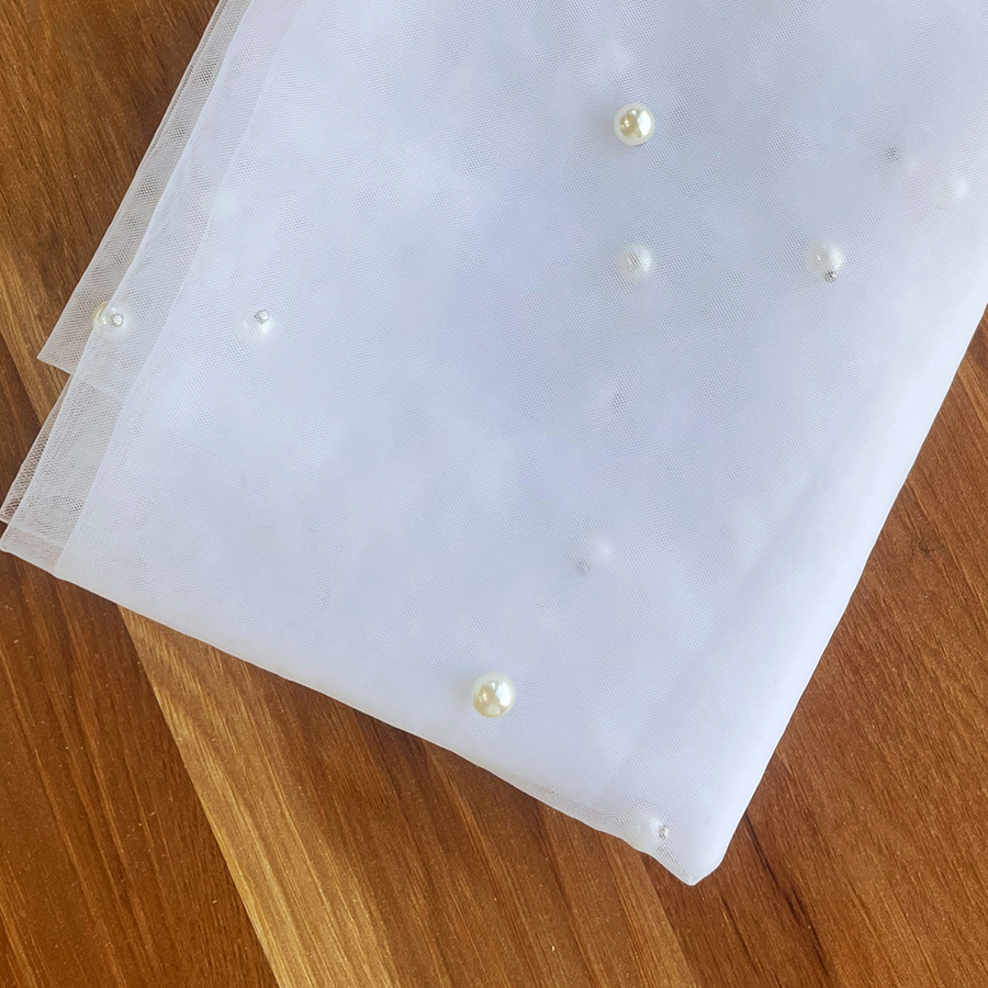 Bridal Veils Wedding Veil With Pearls One Layer Long Cathedral Bride Velos De Noiva Crystal Beaded For White Ivory Metal Comb