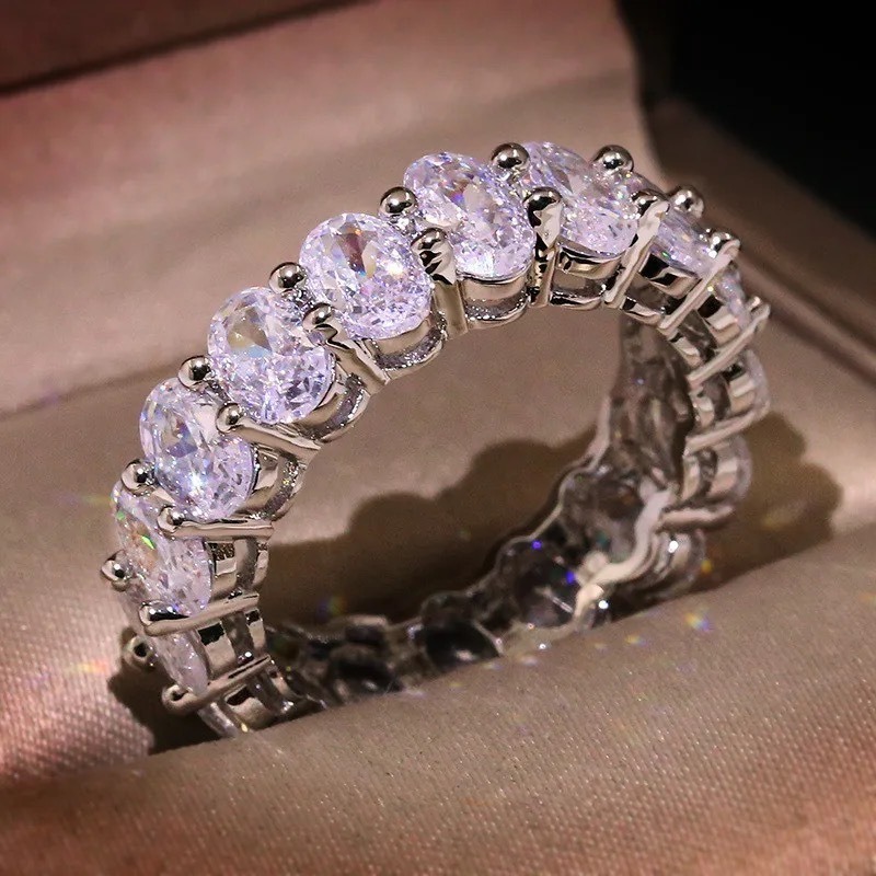 Rings Gold Tone Silver Tone Rose Gold Tone 925 Sterling Silver Oval Cut CZ Eternity Band Ring For Men Women Wedding Engagement Fashion Accessory