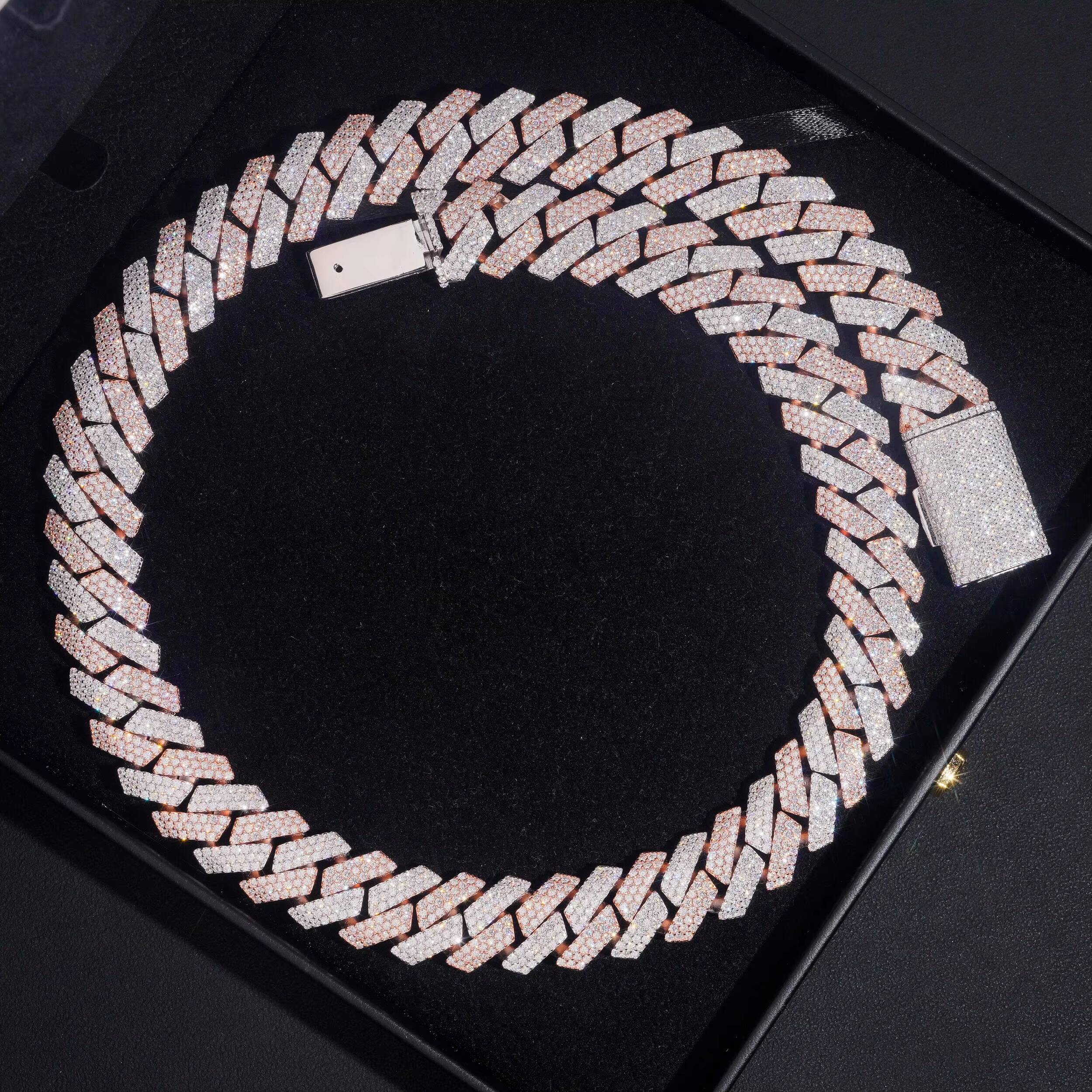15MM Rose Gold Mix White Gold Sterling Silver Moissanite Diamond Iced Out Men Cuban LINK Necklace Jewelry