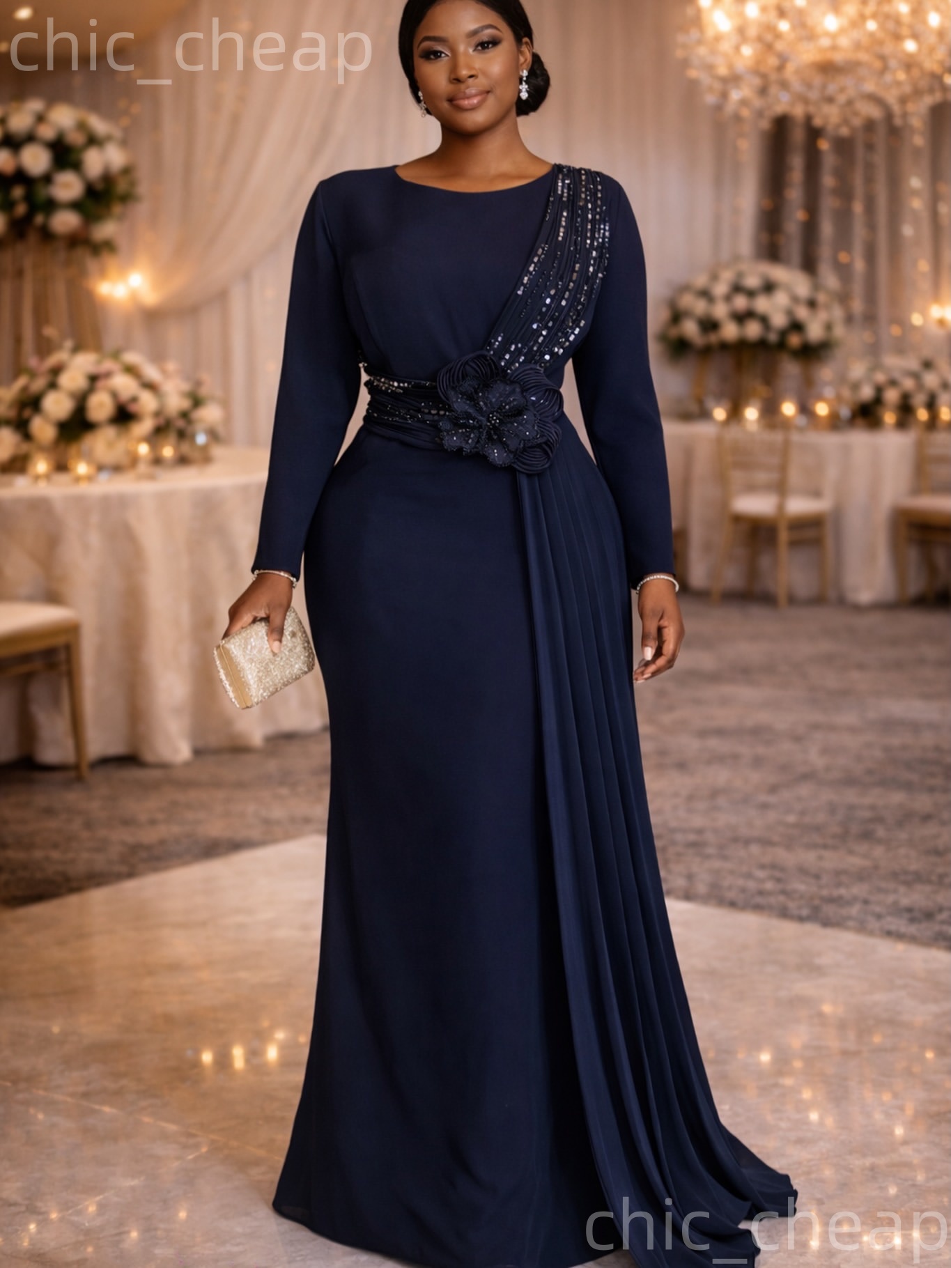 2026 Plus Size Navy Blue Mermaid Mother Of Bride Dresses Flower Beaded Satin Evening Party Mama's Dress Vintage 50's Birthday Wedding Guest 