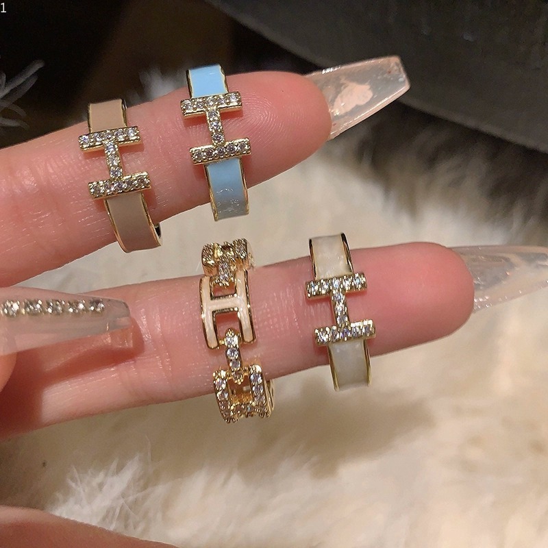 Rings Gold Tone Enamel Micro Inlaid Zircon Open Ring Set For Women Unique Design Adjustable Index Finger Rings Niche High End Fashion Accessory