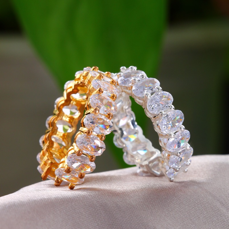 Rings Gold Tone Silver Tone Rose Gold Tone 925 Sterling Silver Oval Cut CZ Eternity Band Ring For Men Women Wedding Engagement Fashion Accessory