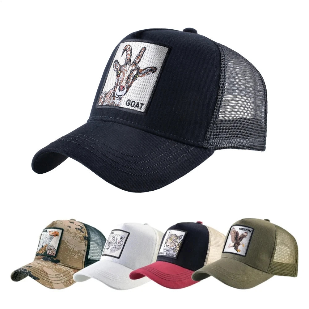 Fashion Trucker Caps With Embroidery Goat Patch Four Seasons Baseball Cap For Men Women Adjustable Visor Hat 260129