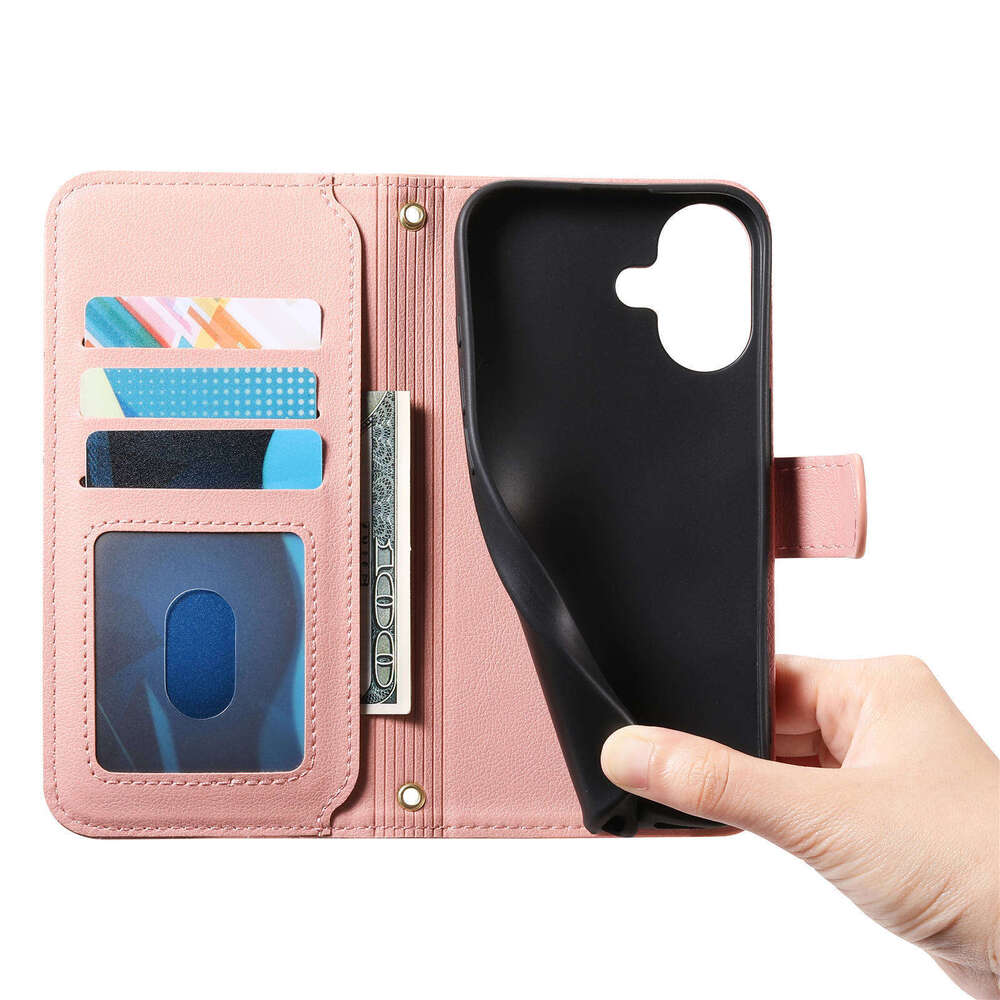 Quilted Leather Wallet Phone Case for iPhone 17/16/15 | Wristlet, Card Slots & Zipper Pocket