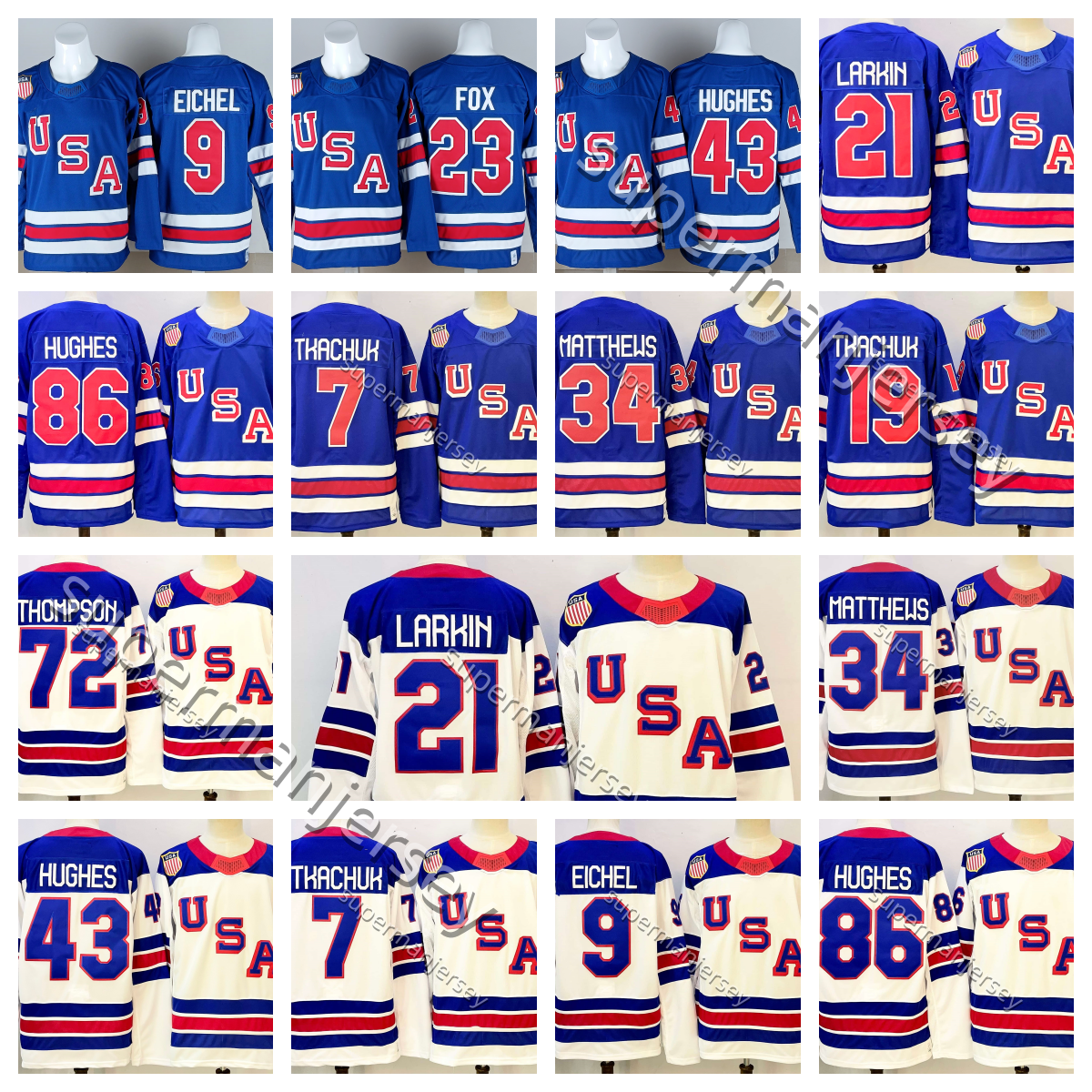 Team USA 2026 Winter Olympices Hockey Jersey JT Miller Matthews 34 Tkachuk Jason Robertson Larkins Tage Thompson Cole Caufield Jack Eichel Clayton Keller Custom