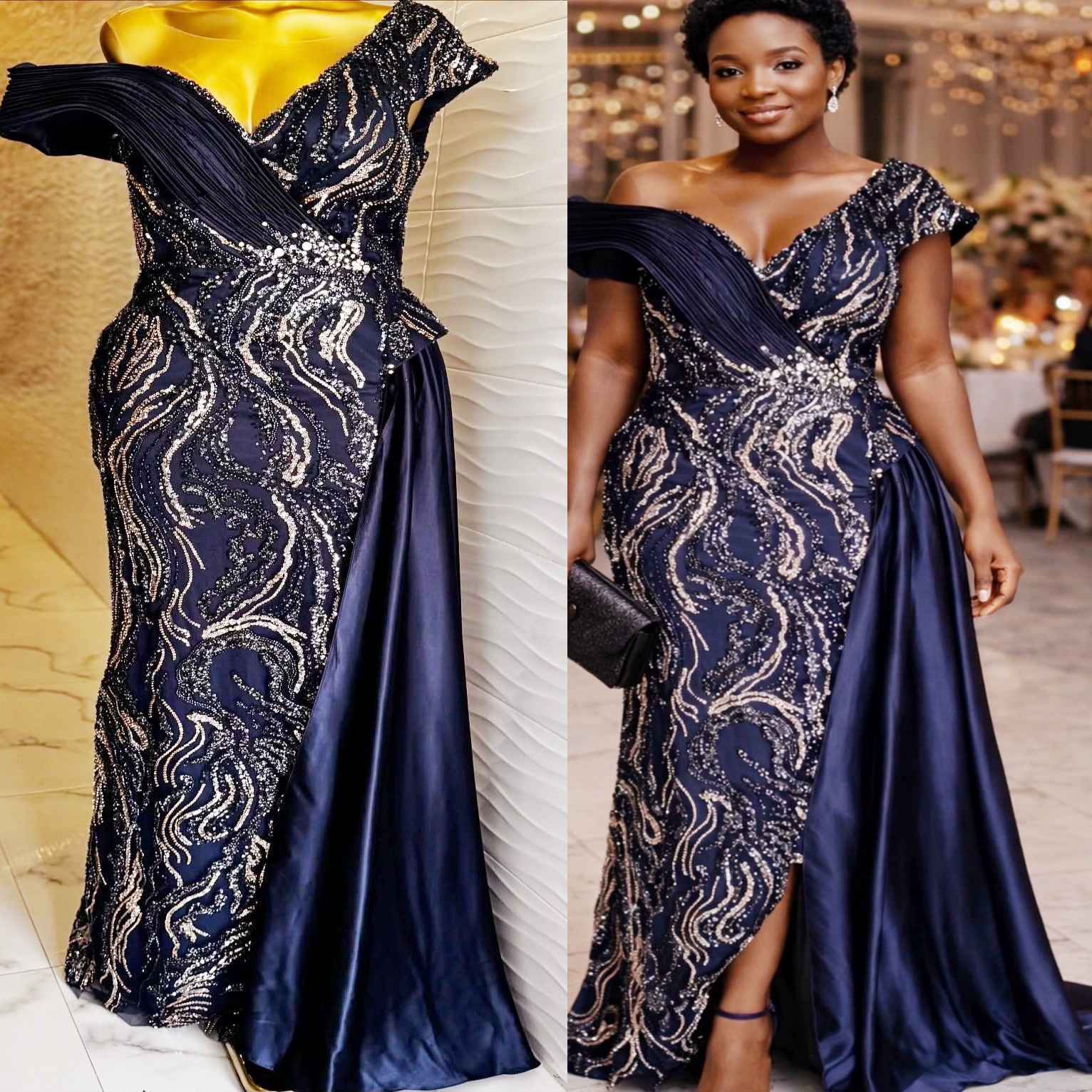 2026 Plus Size Navy Blue Mermaid Mother Of Bride Dresses Sequined High Split Evening Party Mama's Dress Vintage 50's Birthday Wedding Guest 