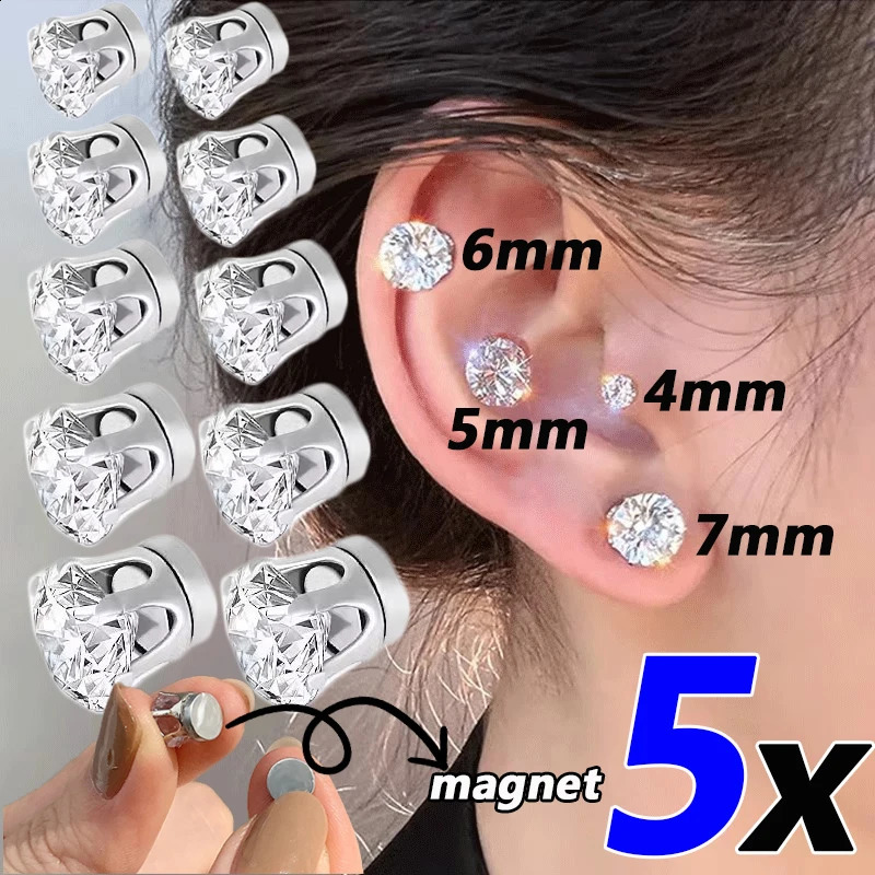 5/1pcs Magnetic No Piercing Required Earrings Adjustable Size Clip on Earrings 6-Prong Royal Crystal Perfect for Ear Bone 260206