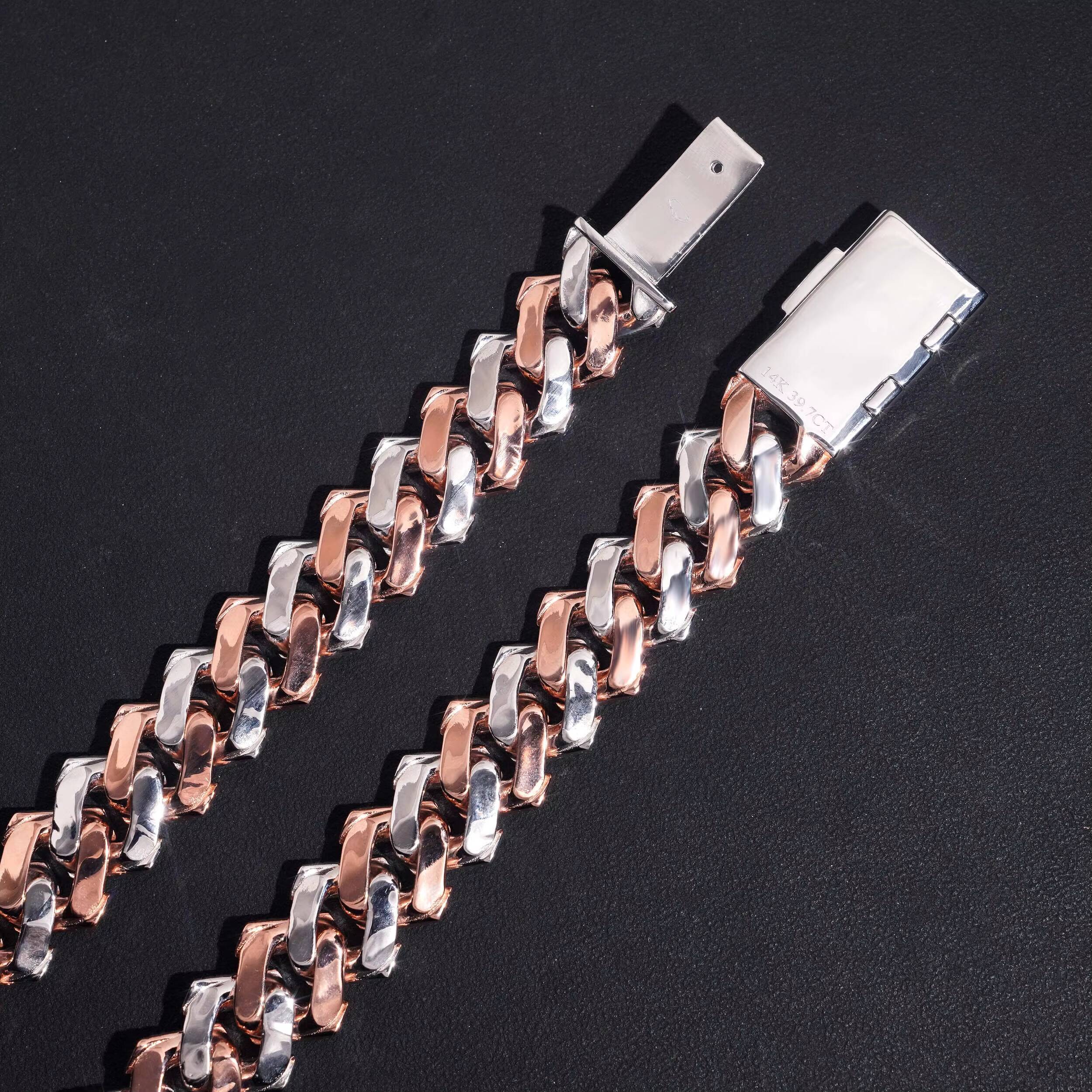 15MM Rose Gold Mix White Gold Sterling Silver Moissanite Diamond Iced Out Men Cuban LINK Necklace Jewelry