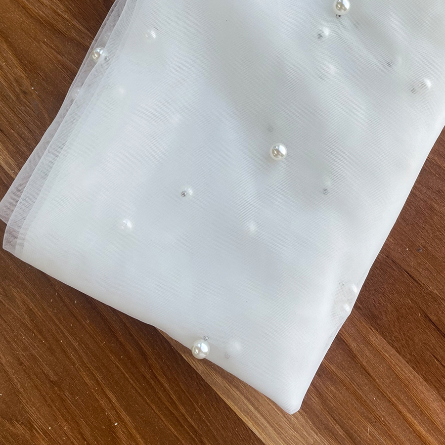 Bridal Veils Wedding Veil With Pearls One Layer Long Cathedral Bride Velos De Noiva Crystal Beaded For White Ivory Metal Comb