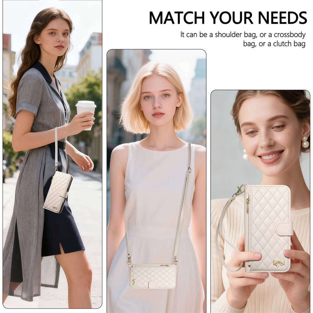 Quilted Leather Wallet Phone Case for iPhone 17/16/15 | Wristlet, Card Slots & Zipper Pocket