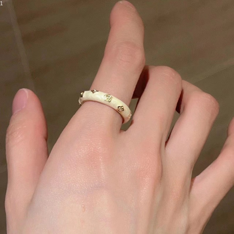 Rings Gold Tone Enamel Inlaid Zircon Open Band Rings For Women Adjustable Statement Finger Rings Niche Fashion Accessory