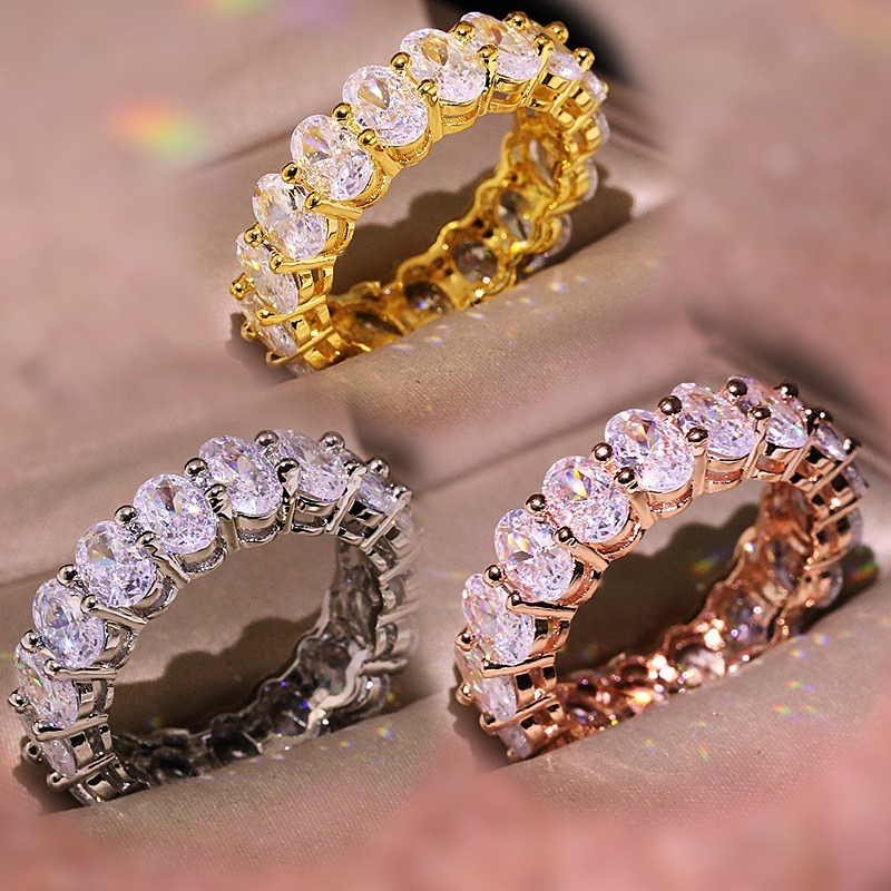 Rings Gold Tone Silver Tone Rose Gold Tone 925 Sterling Silver Oval Cut CZ Eternity Band Ring For Men Women Wedding Engagement Fashion Accessory