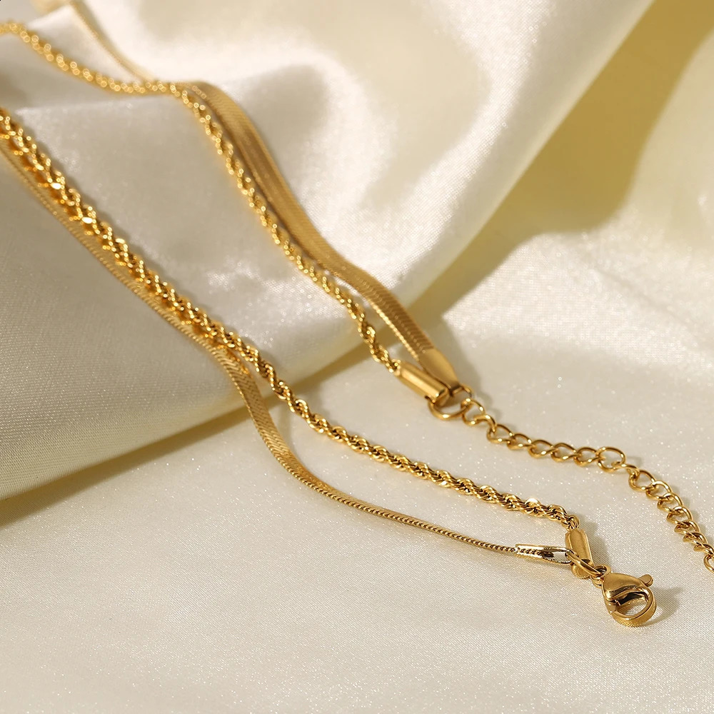 Uworld Simple Jewelry 18K Gold Plated Flat Snake Chain Layer Necklace Stainless Steel Snake Rope Chain Necklace Gift 260202
