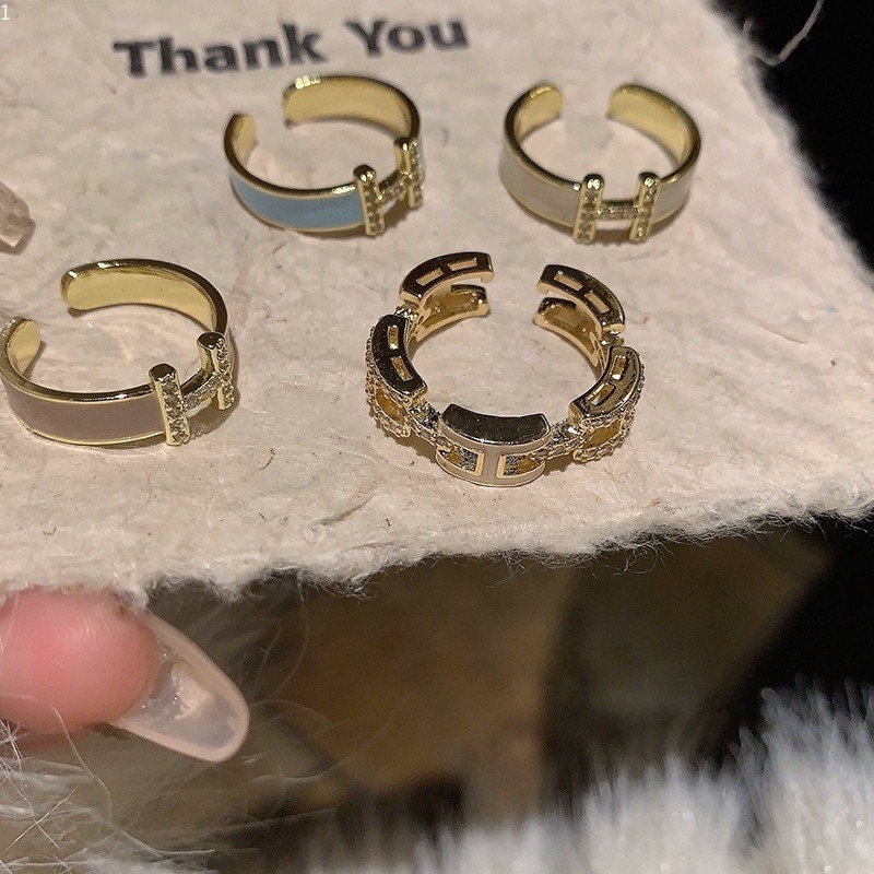 Rings Gold Tone Enamel Micro Inlaid Zircon Open Ring Set For Women Unique Design Adjustable Index Finger Rings Niche High End Fashion Accessory