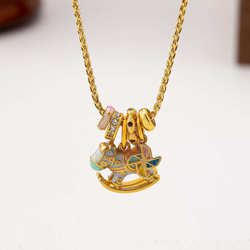 Luxury Women Jewelry Designer Necklace High Quality S925 Silver Enamel Macaron Color Gold Plated Rocking Horse Pendant Collarbone Sweater Necklace