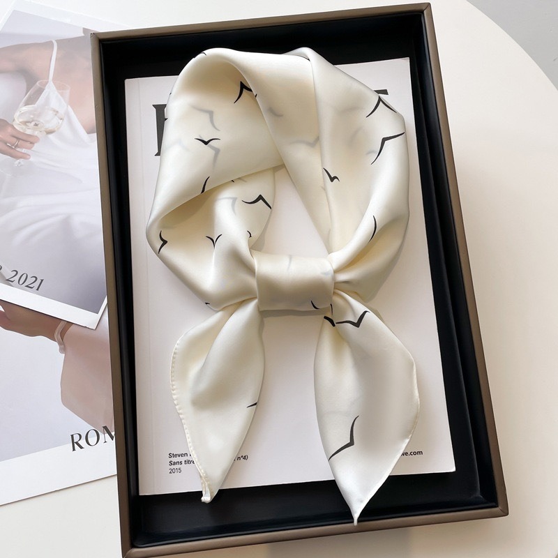 Scarf Silk Like Square Scarf For Women 70x70cm Fashion Striped Houndstooth Print Headband Bandana Four Seasons Sunscreen Shawl