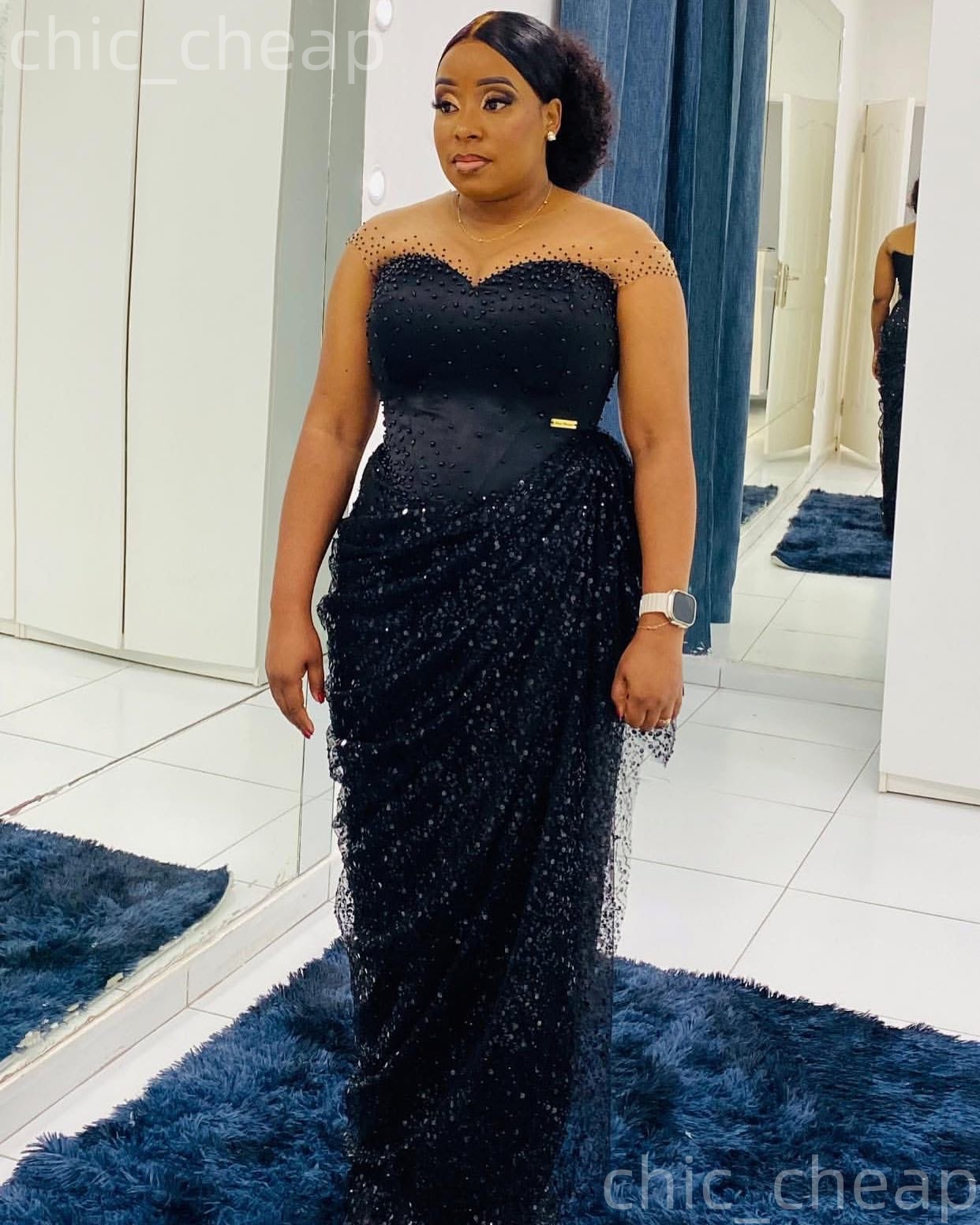 2026 Plus Size Dark Navy Sheath Mother Of Bride Dresses Beaded Sheath Sequined Evening Party Mama's Dress Vintage 50's Birthday Wedding Gues