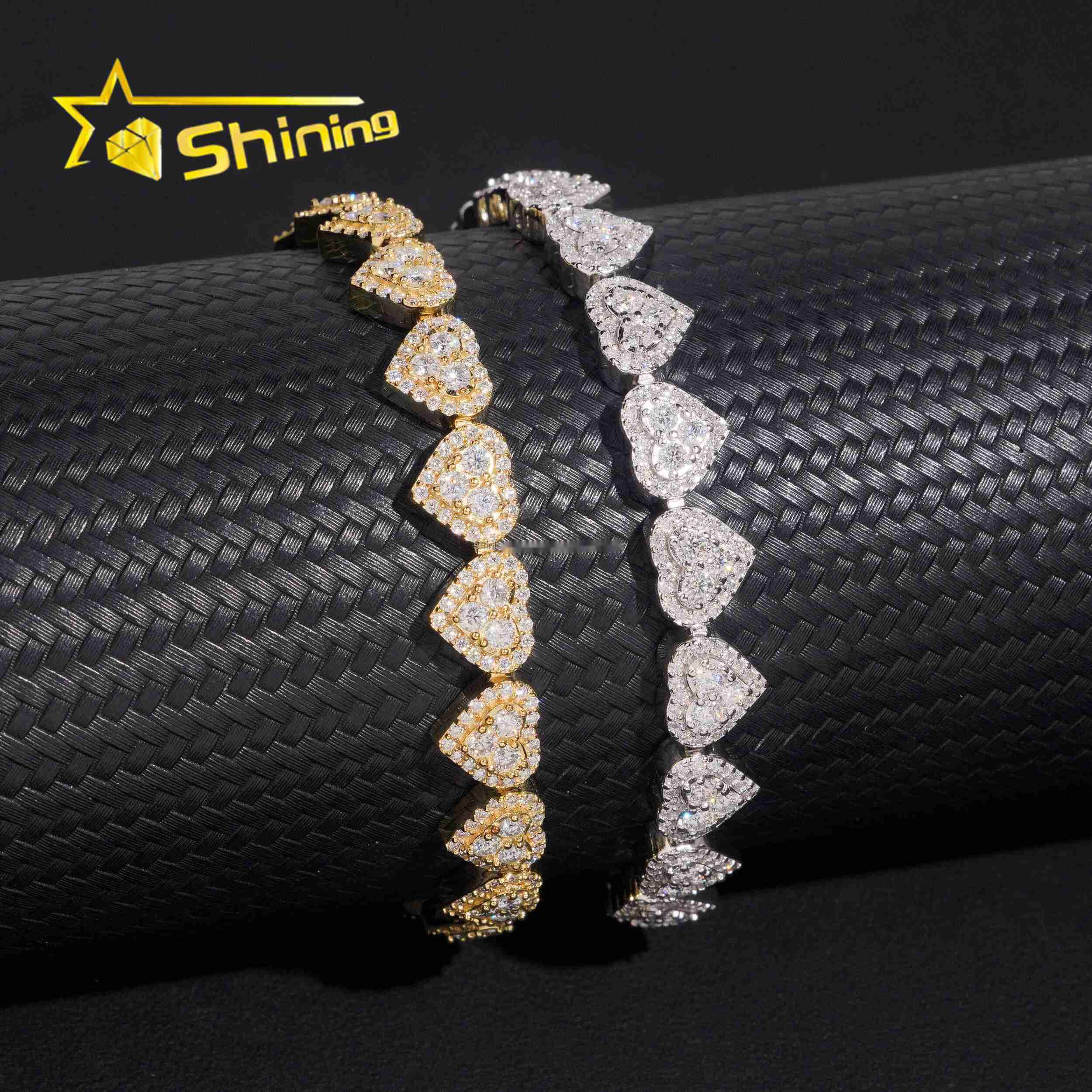 Drop Shipping Hot Selling Fashion Luxury Elegant Style Women Hip Hop Jewelry VVS1 Moissanite Iced Out S925 Silver Heart Bracelet
