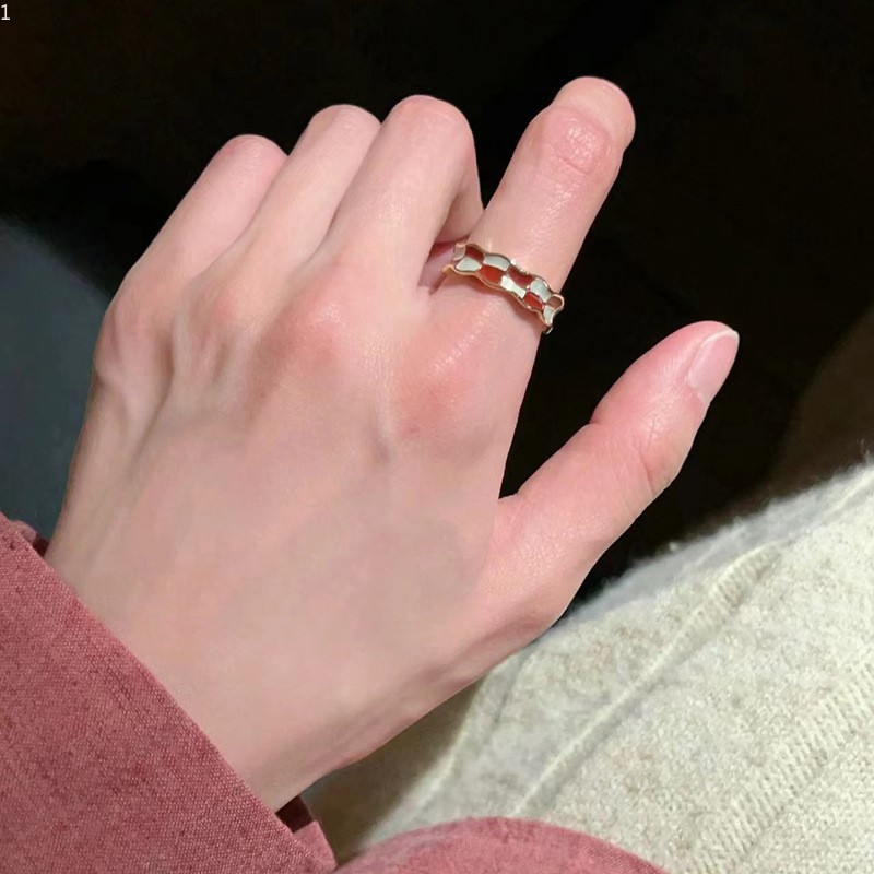 Rings Gold Tone Enamel Inlaid Zircon Open Band Rings For Women Adjustable Statement Finger Rings Niche Fashion Accessory