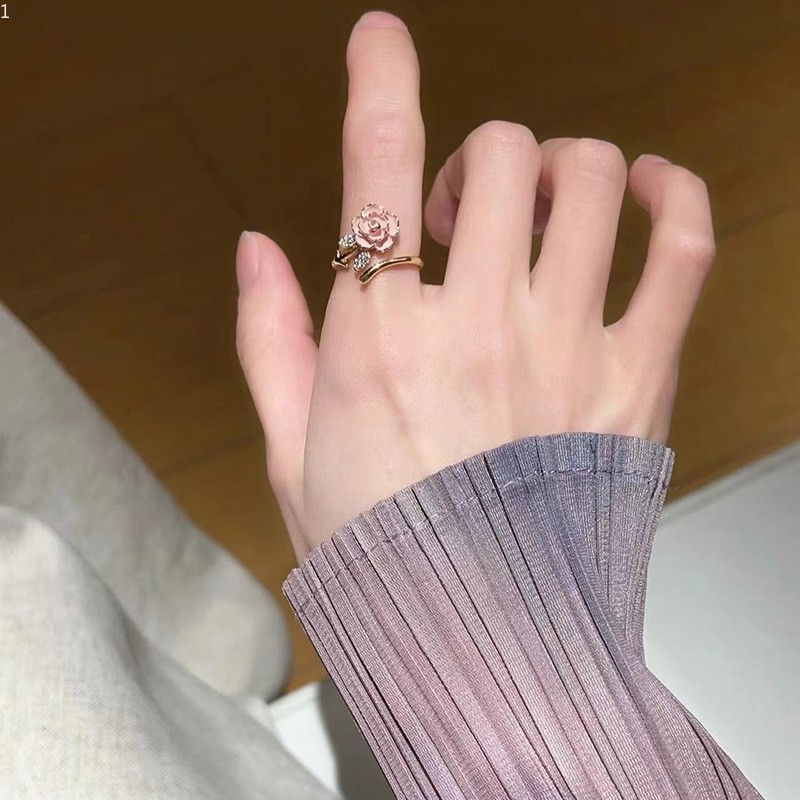 Rings Gold Tone Enamel Inlaid Zircon Open Band Rings For Women Adjustable Statement Finger Rings Niche Fashion Accessory