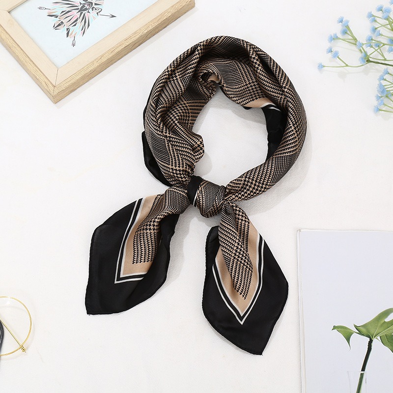 Scarf Silk Like Square Scarf For Women 70x70cm Fashion Striped Houndstooth Print Headband Bandana Four Seasons Sunscreen Shawl