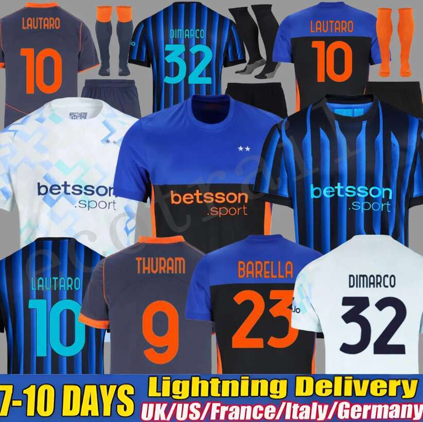 LAUTARO BARELLA 25 26 27 InterS Milans soccer jerseys TAREMI CORREA THURAM DZEKO ASLLANI ARNAUTOVIC DIMARCO DUMFRIES BROZOVIC football shirt uniforms men kids kit